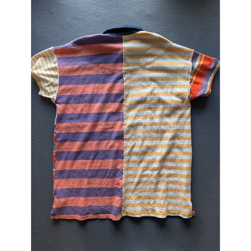 Free People XS Patchwork Striped Polo Shirt Multicolor Boho Short Sleeve Top - Picture 5 of 5